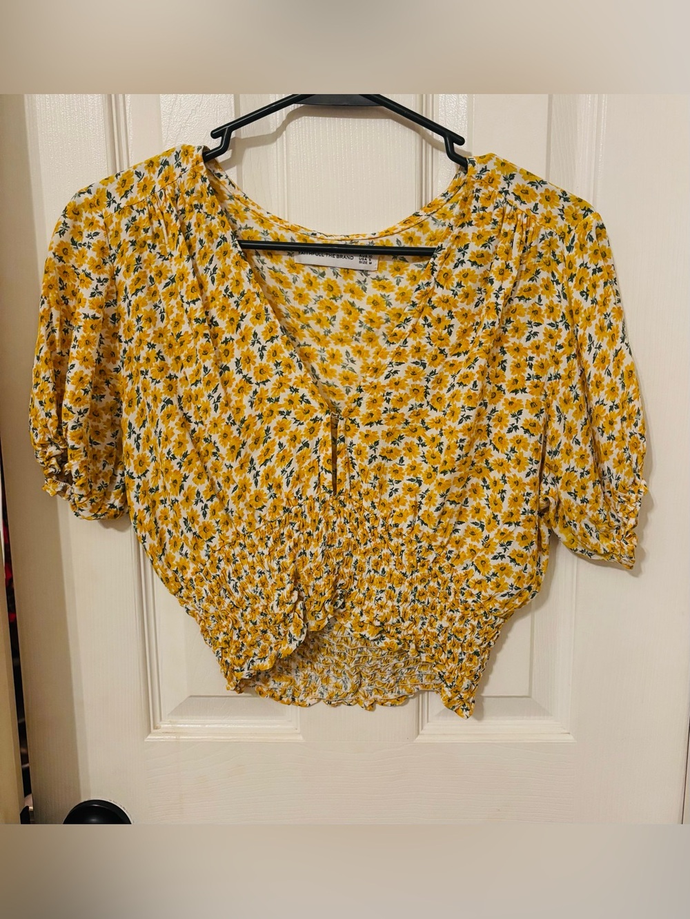 Faithfull the Brand Yellow Floral Smocked V-Neck Crop Top